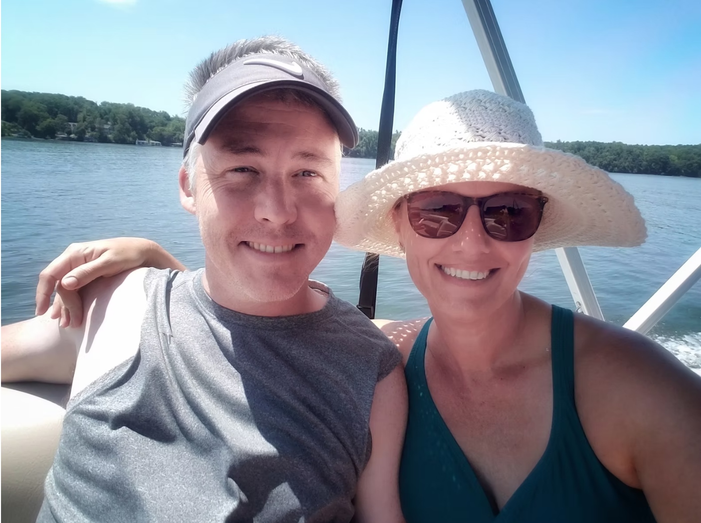 Lee and Amy on the boat at Lake Gaston